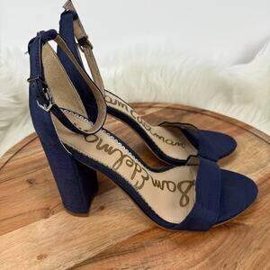 Sam Edelman‎ Yaro Block Heel Sandal Womens 8 M Blue Suede Open Toe Ankle Strap